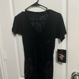 Affliction clothing Black see through Tshirt  Pattern and gems NWT buckle SMALL